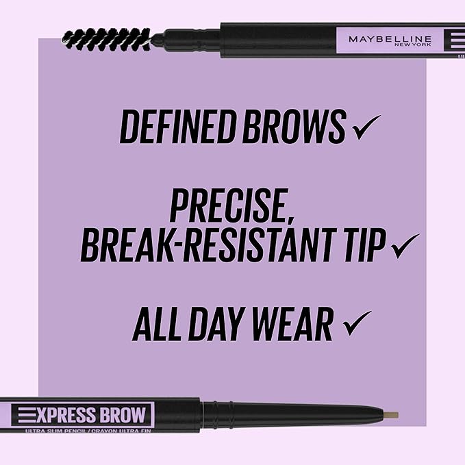 Maybelline Express Brow Ultra Slim Eyebrow Makeup, Brow Pencil with Precision Tip and Spoolie for Defined Eyebrows, Auburn, 1 Count