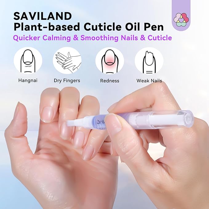 SAVILAND Soothing Cuticle Oil Pen: 6Pcs Plant-Based Nail Oil with Aloes Vitamin E Nail Strengthener Refreshing Nail Growth Serum Cuticle Softener for Moisturizing Repairing Dryness Redness Peeling