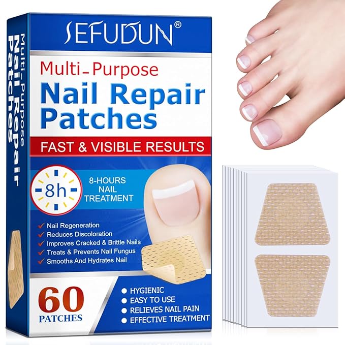 Muti-Purpose Nail Repair Patches, 60 pcs Overnight Nail Repair Treatment for Nail Discoloration & Cracked Nails, Restore Healthy Nail Appearance
