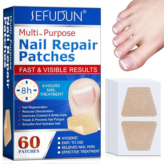 Muti-Purpose Nail Repair Patches, 60 pcs Overnight Nail Repair Treatment for Nail Discoloration & Cracked Nails, Restore Healthy Nail Appearance