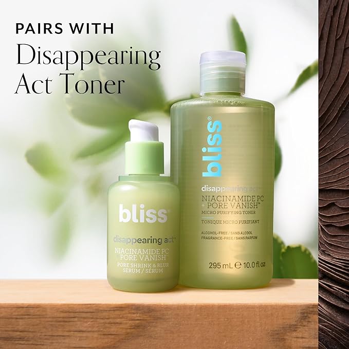 Bliss Niacinamide Disappearing Act Pore Serum | Reduces Pores & Smooths Skin | Infused with Vitamin B3 & Green Tea | Dermatologist Tested | Vegan & Cruelty-Free | 1 Fl Oz