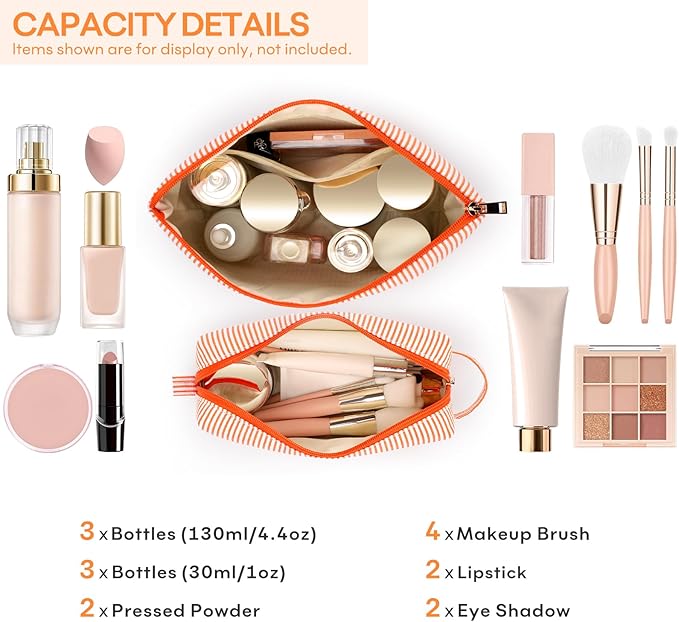 mibasies 2 PCS Initial Makeup Bags: Mothers Day Gifts for Women - Best Friend Birthday Gifts Graduation Gifts Wedding Bridesmaid Girlfriend Wife Daughter Sister Girl Gifts - Orange M