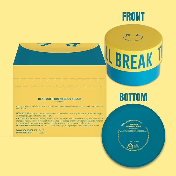 [Dear Doer] Break Body Scrub - Refreshingly Exfoliator for Clear Skin and Calming, Formulated with Charcoal and Andes Salt, Aromatic Citrus Scent, Vegan, 10.1 fl oz (300 ml)