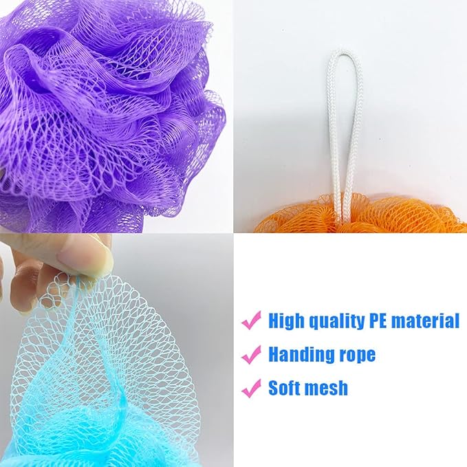 10 Pcs Bath Loofah Shower,Small Mesh Sponge Pouf Colorful Exfoliating Scrubber for Kids Women Men Body Wash,Random Color