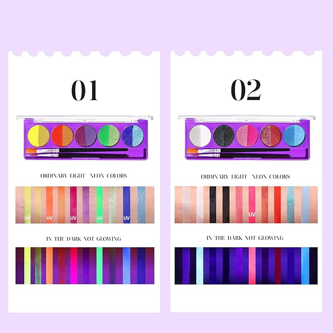 10 Colors Water Activated Eyeliner Palette,Water Activated Eyeliner,Neon Pigment Self Glowing Palette,Costume Halloween and Club Makeup Art Paint (02)