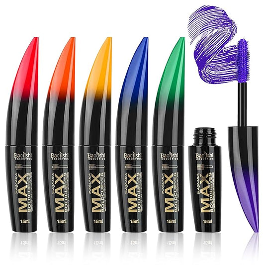 Colored Mascara, 6 Colors Colorful Mascara Set, Waterproof and Smudgeproof Longlasting Mascara for Eyelashes, Blue Purple Green Red Yellow Orange Mascara