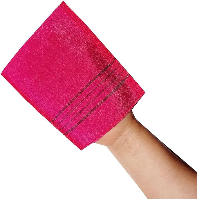 Korean Asian Exfoliating Bath Washcloth Mitt for Remove Dead Skin.Exfoliating Body Scrubber.Exfoliating Gloves for Body Scrub (Green4 Red4)