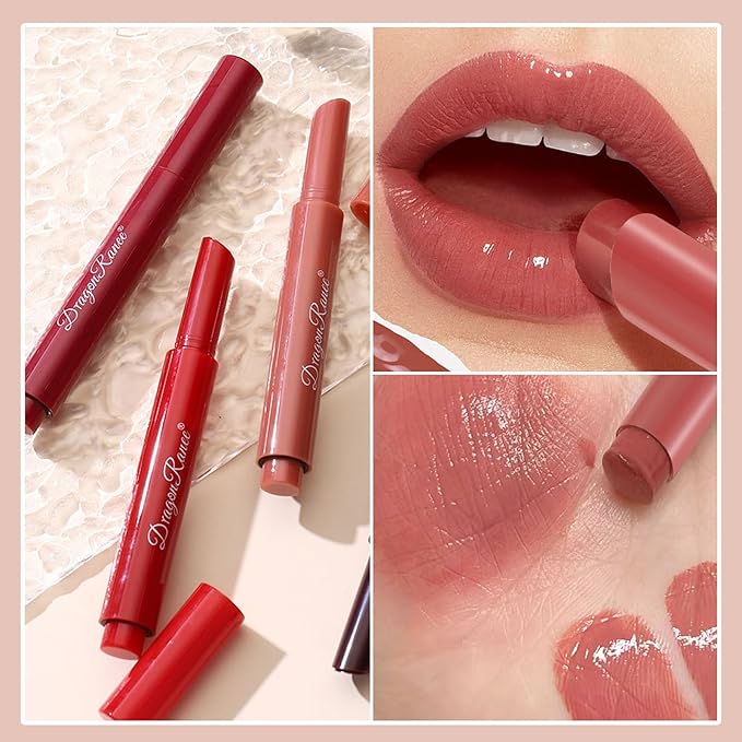 Press Lipstick Set,3 Colors Natural Matte Velvet Air Moisture Smooth Crayon Lip Gloss,Waterproof&Long Lasting Lipstick Pen for Women Makeup,Vivid Color (Set A)