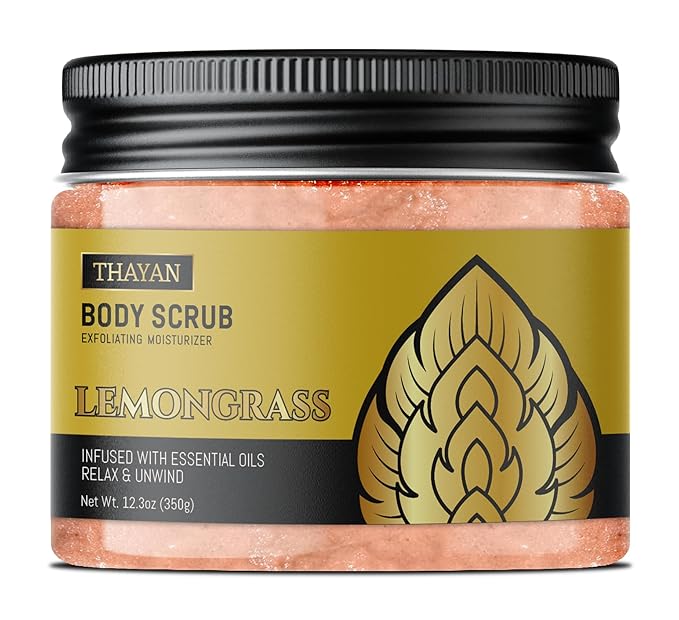 Himalayan Salt Scrub – Exfoliating Face, Foot & Body Scrub with Jojoba, Grapeseed & Essential Oils – Deep Cleansing, Collagen-Boosting, Cellulite Treatment & Skin Toning - Lemongrass