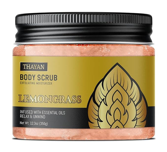 Himalayan Salt Scrub – Exfoliating Face, Foot & Body Scrub with Jojoba, Grapeseed & Essential Oils – Deep Cleansing, Collagen-Boosting, Cellulite Treatment & Skin Toning - Lemongrass