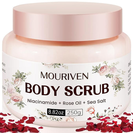 5% Niacinamide Exfoliating Body Scrub for Women - Rose Scrub with Niacinamide, Rose Oil and Seal Salt - Hydrating & Smooths Skin, Suitable for Sensitive Skin - Best for Mother's Day- 8.82oz