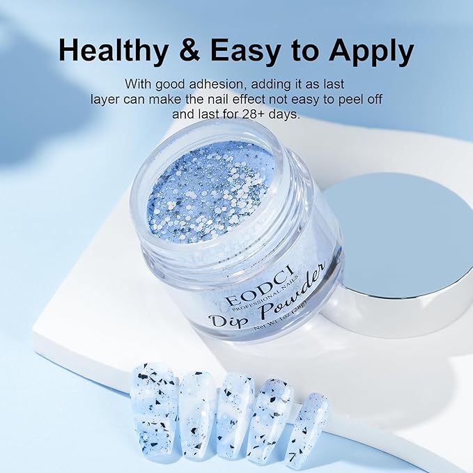 Dip Powder Eggshell Blue Color Nail Dipping Powder French Glitter tinfoil Nail Art Starter Manicure Salon DIY at Home No Needed Lamp Curing Odor-Free&Long-Lasting 1 Oz