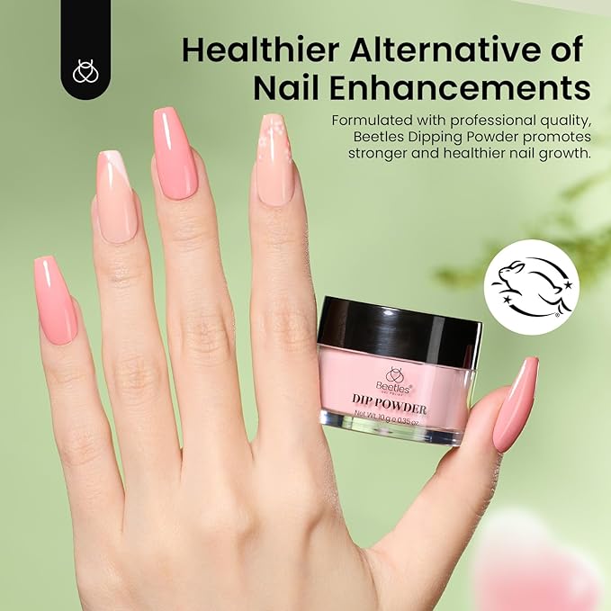 Beetles Dip Powder Nail Set, 6 Colors Green Glitter Nude Gray Long-Lasting Spring Dipping Powder for French Nails Art Manicure DIY Salon Women Gift No Need Nail Lamp Cured