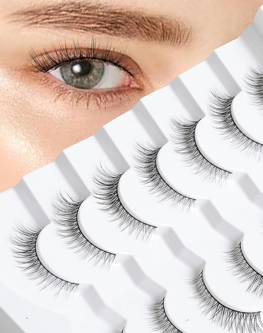Onlyall Natural Lashes Wispy Lashes Natural Look False Eyelashes Natural Flared Eyelashes False Eye Lashes Soft Fluffy Lashes 7 Pairs D11 Gradual-10mm