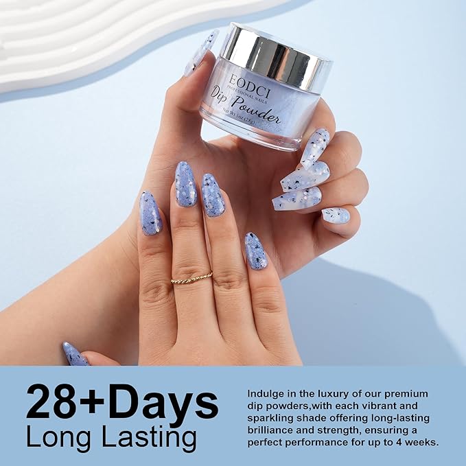 Dip Powder Eggshell Blue Color Nail Dipping Powder French Glitter tinfoil Nail Art Starter Manicure Salon DIY at Home No Needed Lamp Curing Odor-Free&Long-Lasting 1 Oz