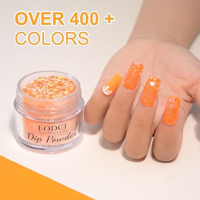 Nail Dip Dipping Powder,1 Oz/28g Dopamine Glitter Orange Color Dipping Powder French Nails Art Starter Manicure DIY Salon Home Gift for Women,No Need Nail Lamp Cured