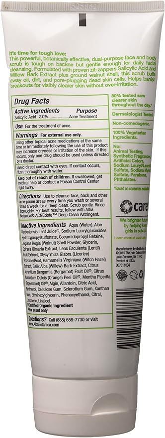 Alba Botanica Acnedote Face and Body Scrub 8 Ounce - 2 Pack