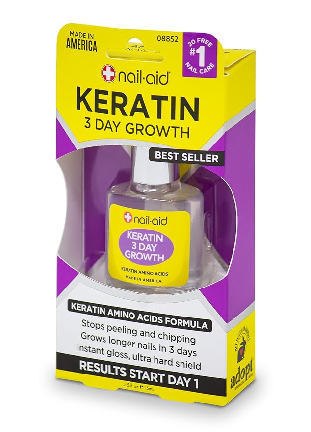 Nail-Aid Keratin 3 Day Growth Nail Treatment & Strengthener, Clear, 0.55 Fl Oz