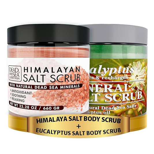 Dead Sea Collection Salt Body Scrub - Large 23.28 OZ - with Himalayan Salt and Dead Sea Collection Eucalyptus Salt Body Scrub - Large 23.28 OZ - Bundle