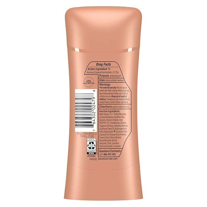 SheaMoisture Antiperspirant Deodorant Stick Fresh Coconut & Hibiscus 2 Count for 48HR Sweat & Odor Protection with No Parabens & No Mineral Oil 2.6 oz