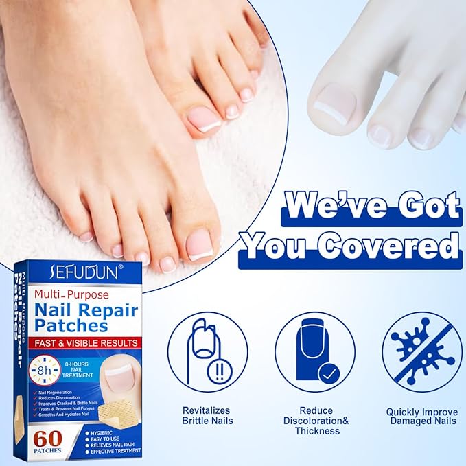 Muti-Purpose Nail Repair Patches, 60 pcs Overnight Nail Repair Treatment for Nail Discoloration & Cracked Nails, Restore Healthy Nail Appearance