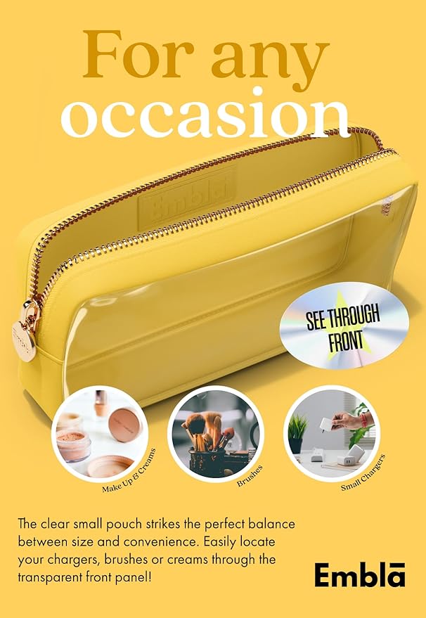Embla Clear Cosmetic Bag Makeup Case, Clear Zipper Make Up Pouch and Toiletry Travel Tote, Cute Skincare Pouches for Women Girls, Preppy Purse Cosmetic Organizer, Small Makeup Bags, Lemon