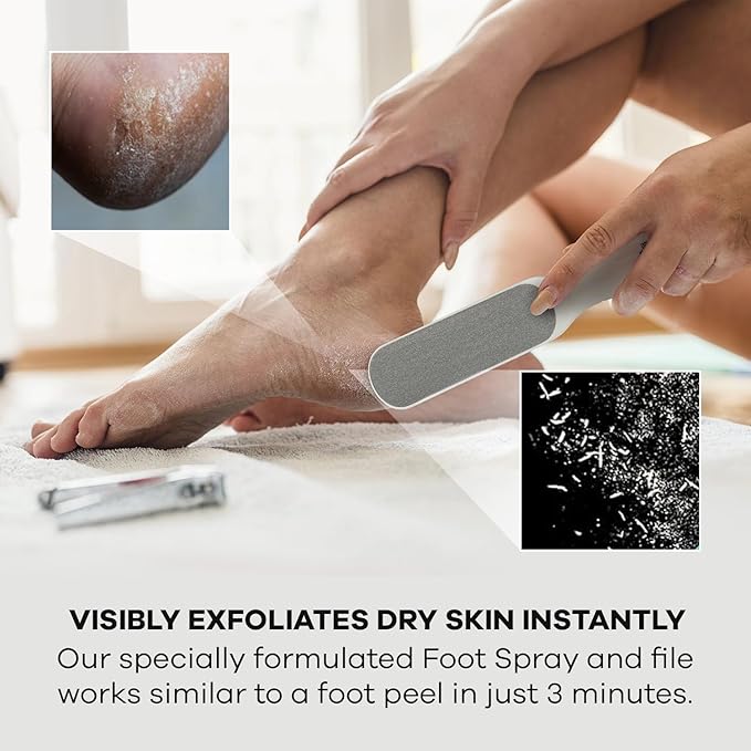 Dermasuri Deep Exfoliating Body Scrub & Foot Scrub Set Bundle - Shower Body Exfoliator Glove, Spa Exfoliation Mitt & Exfoliating Feet Spray, Dry Skin Remover Sole File, Skin Care Spa Treatment Product
