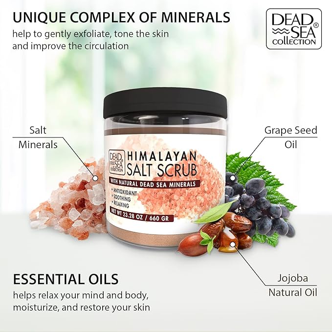 Dead Sea Collection Salt Body Scrub - Large 23.28 OZ - with Himalayan Salt and Dead Sea Collection Eucalyptus Salt Body Scrub - Large 23.28 OZ - Bundle