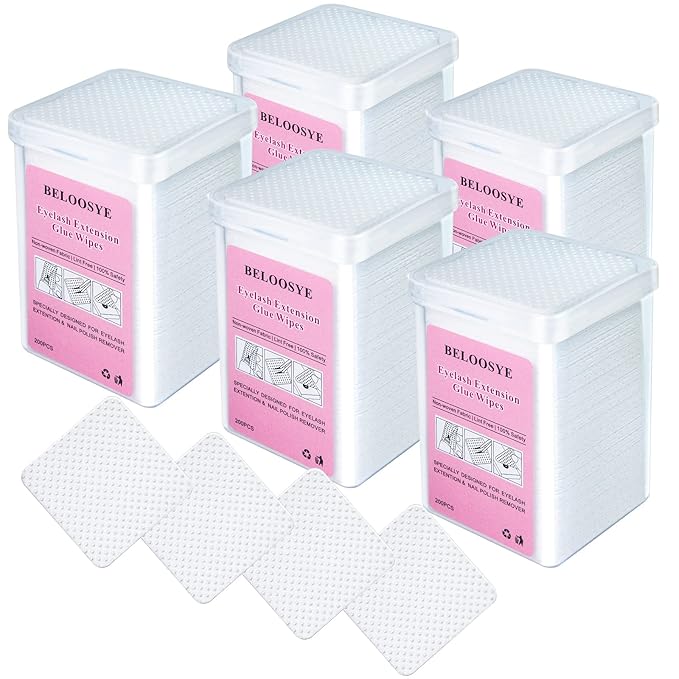 1000 PCS Eyelash Extension Glue Wipes,Lint Free Nail Wipes,Super Absorbent Soft Non-woven Fabric Adhesive Nail Polish Remover Wipe, Glue Wiping Cloth for Lash Extension Supplies and Nail Polish Bottle