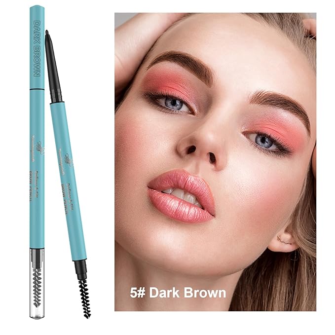 TurritopsisD Eyebrow Pencil Liner 【2-Pack Dark Brown】 Waterproof Long-Lasting Retractable Extra-thin Pen Built-in Brush Create Eye Brow Natural Makeup
