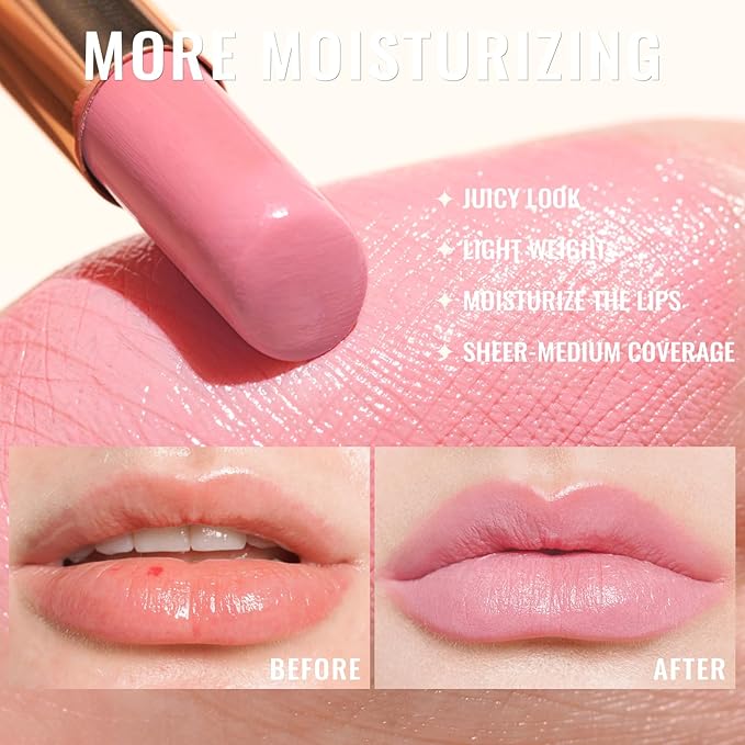 Oulac Moisturizing Shine Lipstick For Women Christmas Set 3PCS, 2 in 1 Tinted Lip Balm for Winter, Hydrated Juicy and Glossy Lip Color for Dry, Cracked and Chapped Lips, Vegan 10+15+20