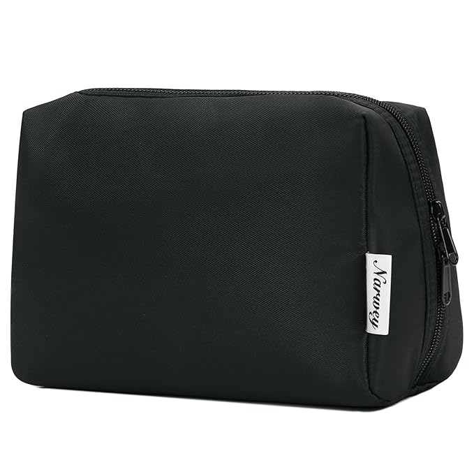 Narweyc Travel Cosmetic Bag Organizer Toiletry Bag Make Up Bags with Compartments for Women Girls (Large, Black)