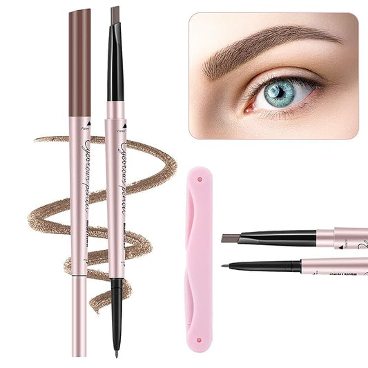 Eyebrow Pencil, Brow Pen Dual-ends Thick & Fine Tip Retractable Waterproof Long-lasting Natural Eye Brows Makeup with Eyebrow Trimmer (Light Brown)