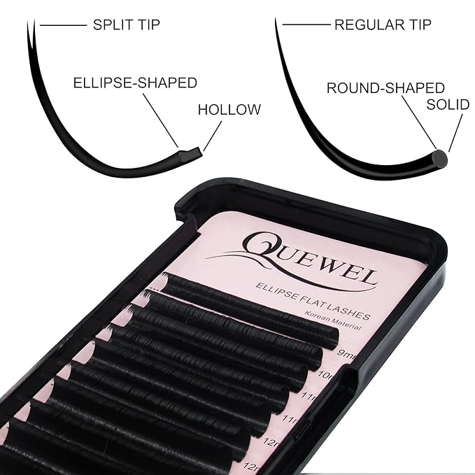 QUEWEL Eyelash Extensions Ellipse Flat 0.15mm Curl D Mix-9-16mm Matte Black|0.15/0.20mm Curl C|CC|D|DD Mix-8-15mm Mix-9-16mm Single 8-18mm|(0.15 D Mix9-16)