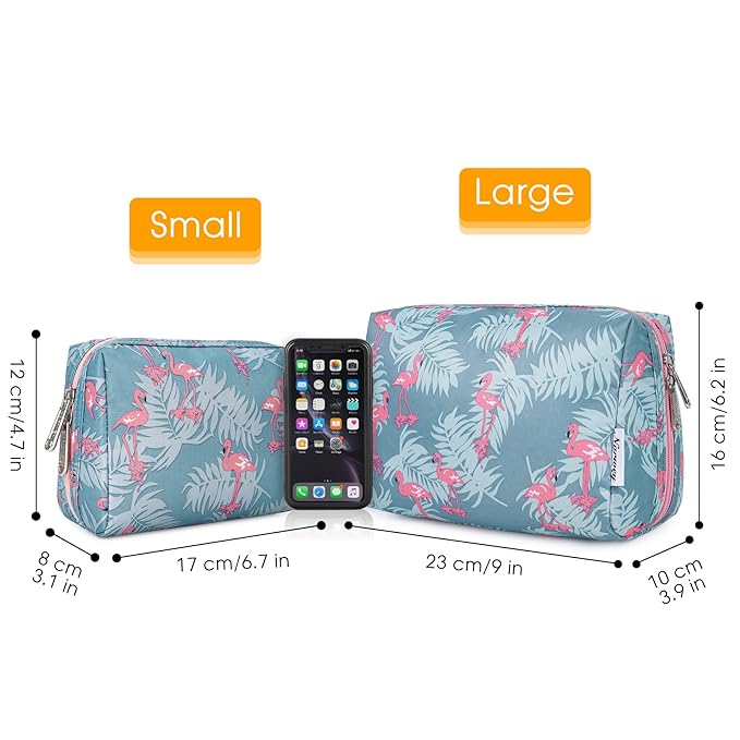 Narwey Small Makeup Bag for Purse Mini Cosmetic Bag Travel Makeup Pouch Zipper Pouch Cute Make up Bags with Compartments for Women Girls (Flamingo, Small)