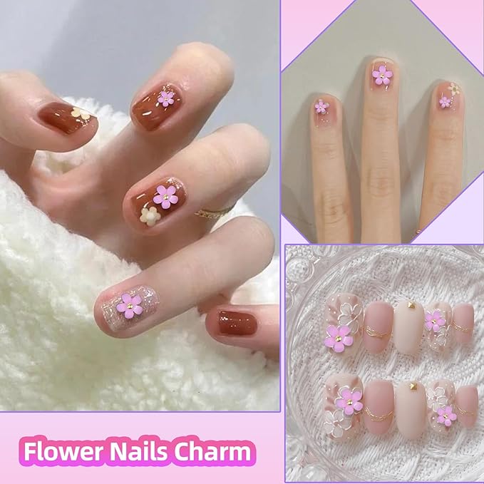 1000 Pcs Pink Colors Acrylic Flower Charms for Nails, Mix Sizes 3D Flowers Nail Charm, Flower Nail Art Charms with Caviar Beads, Blossom Spring Flowers Gems for Nails Art DIY
