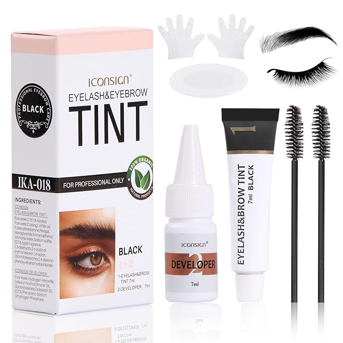 Natural Lash Color Kit, 2 in 1 Professional Lash & Brow Color Kit, Instant Bushy Eyelash & Eyebrow Kit Lasting, Safe & Easy DIY Brow Coloring, Black