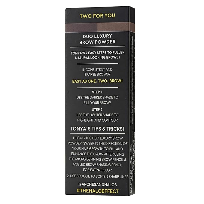 Arches & Halos Duo Luxury Brow Powder - Two-for-One Versatile Compact Powder - Get Full, Defined Brows - Vegan and Cruelty Free Makeup - Charcoal - 0.88 oz