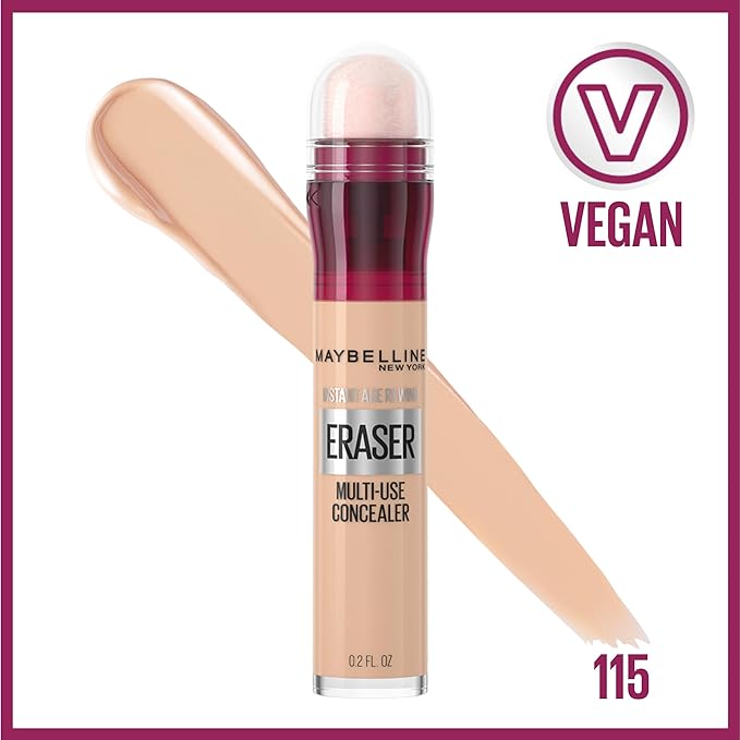 Maybelline Instant Age Rewind Eraser Dark Circles Treatment Multi-Use Concealer, 115, 1 Count & Fit Me Matte + Poreless Pressed Face Powder Makeup & Setting Powder, Classic Ivory, 1 Count