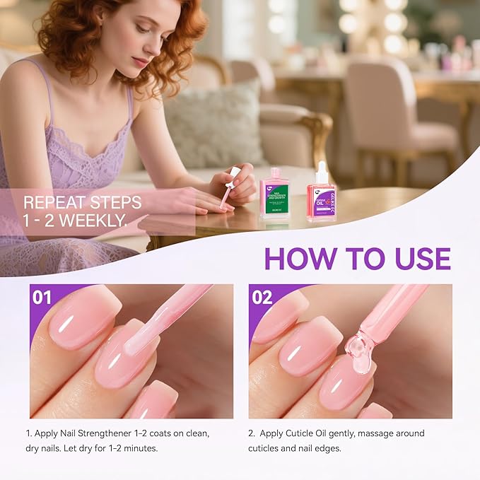 Natural Nail Growth Treatment & Oil Kit: Rose & Pomegranate Nail Care Set - Deep Repair for Damaged Nails - Rich Winter Scent - Cruelty-Free Vegan Formula
