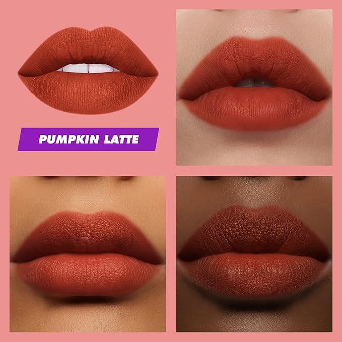 Lime Crime Plushies Soft Matte Lipstick, Pumpkin Latte (Brick Red) - Blackberry Candy Scent - Plush, Long Lasting & High Comfort for All-Day Wear - Talc-Free & Paraben-Free