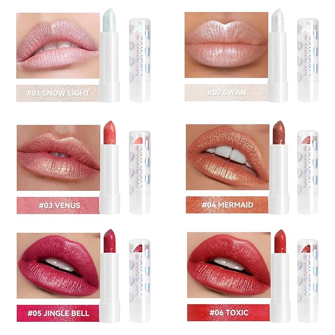 Hydrating Diamond Shine Lipstick, Pearlescent Glitter Waterproof Lip Balm, Long-Lasting Moisturizing Lipstick, Lip Makeup for Women Girls Fuller Lips, 04 Mermaid