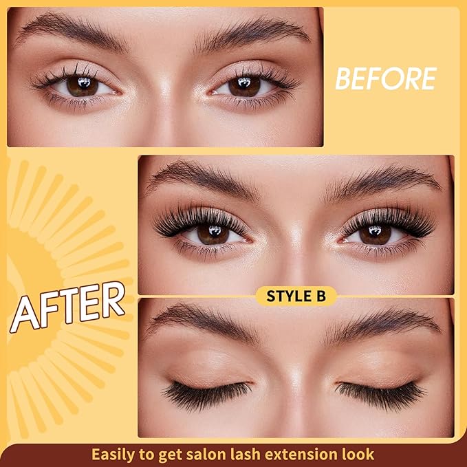 QUEWEL Magnetic Eyelashes 2 Pair Reusable Magnetic Eyelashes with Applicator No Glue Needed Eyelashes Natural Look Lash Clusters Kit Easy to Wear and Remove(B+D01)