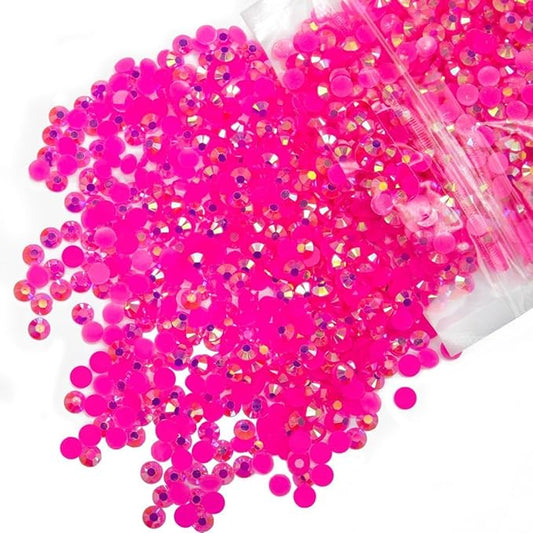 10000PCS 2mm Hot Pink AB Resin Rhinestones Bulk SS6 Rose Pink Flatback Jelly Resin Stones Pack Diamonds Crystals Gems Charms Supplies for Nails Face Eyes Makeup Tumblers DIY Crafts Decor Shoes