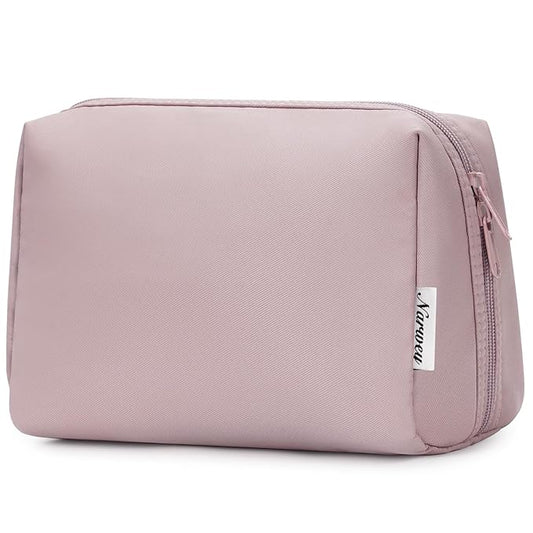 Narwey Cute Makeup Bag Travel Cosmetic Bag Organizer Toiletry Bag Make Up Bags with Compartments for Women Girls (Large, Dusty Rose)