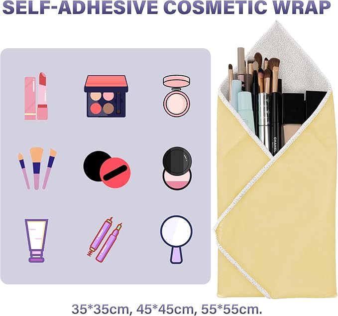 Walking Way Self-Adhesive Magic Cloth Makeup Bag, Portable Protective Cosmetic Pouch, Camera Lens Wrap, Stylish Travel Organizer for Beauty Essentials, Travel, Gifts & Daily Use(Yellow, 17.71 inch)
