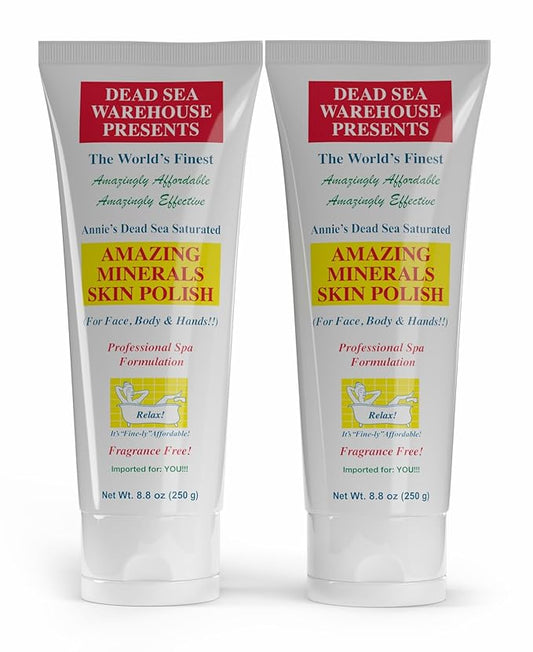 Dead Sea Warehouse – Amazing Minerals Skin Polish – 8.8 OZ – Dead Sea Salt Face & Body Scrub – All Natural Exfoliating Cleanser – Unscented – 2-Pack