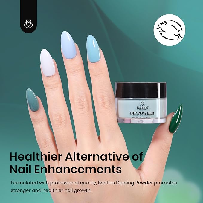 Beetles Dip Powder Nail Kit, 6 Colors White Bule Green Natural Nail Dip Powder Kit Starter Set French Nail Art Manicure Salon No Need Nail Lamp Cured Glossy Lake DIY Spring Summer Gifts for Women