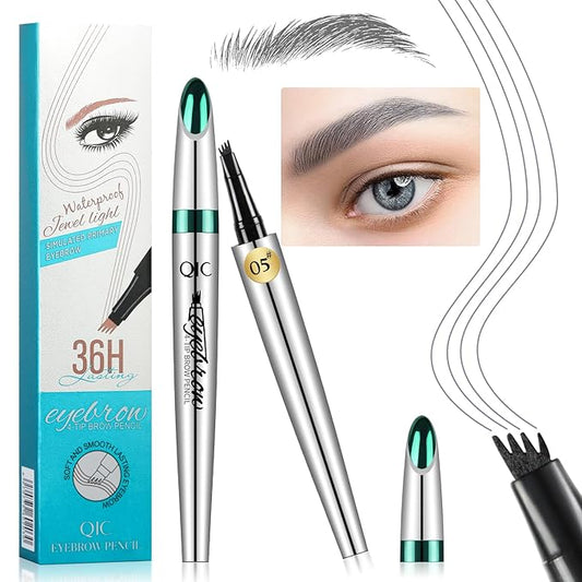 Eyebrow Pen - Microblading Eyebrow Pencil with Micro-Fork Precise Brush-Tip - Creates Natural Looking Brows Effortlessly and Stays on All Day - Waterproof Brow Pencil Hair, Gray