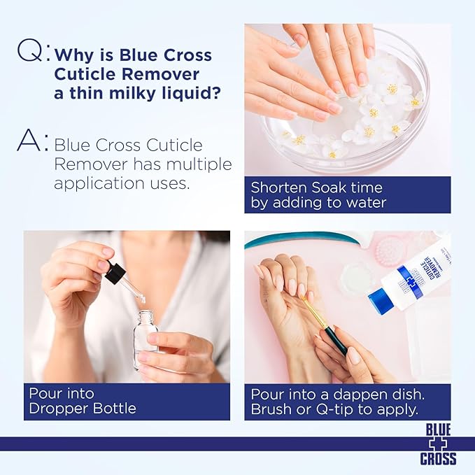 Blue Cross Cuticle Remover Liquid, Cuticle Softener for Nails, Professional Nail Care with Lanolin for Brittle Hang Nails, Hydrating, Moisturizing, Dry Cuticles, Made in USA, 6oz